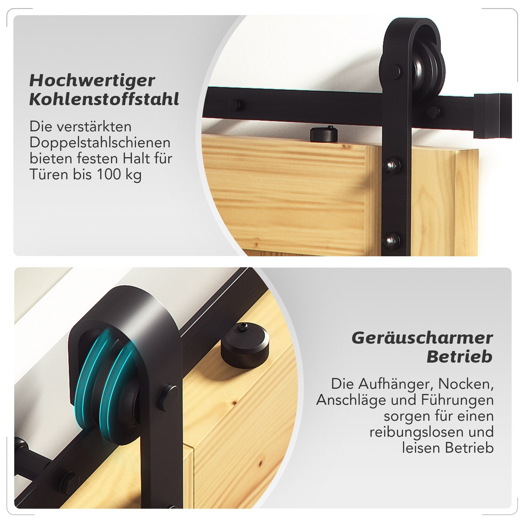 Crenex Schiebetür 200cm Schiebetürsystem Zubehörteil aus Kohlenstoffstahl (Verstellbare Hängeschiene, Schiebetor Laufschiene mit Rollen)