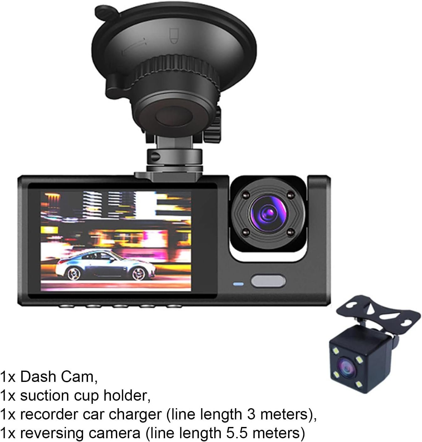 ASLENY Full HD 1080P Dashcam, 3-Objektiv-Auto-DVR-Dashcam Dashcam (170° Ultraweitwinkel, Full HD, Nachtsicht)