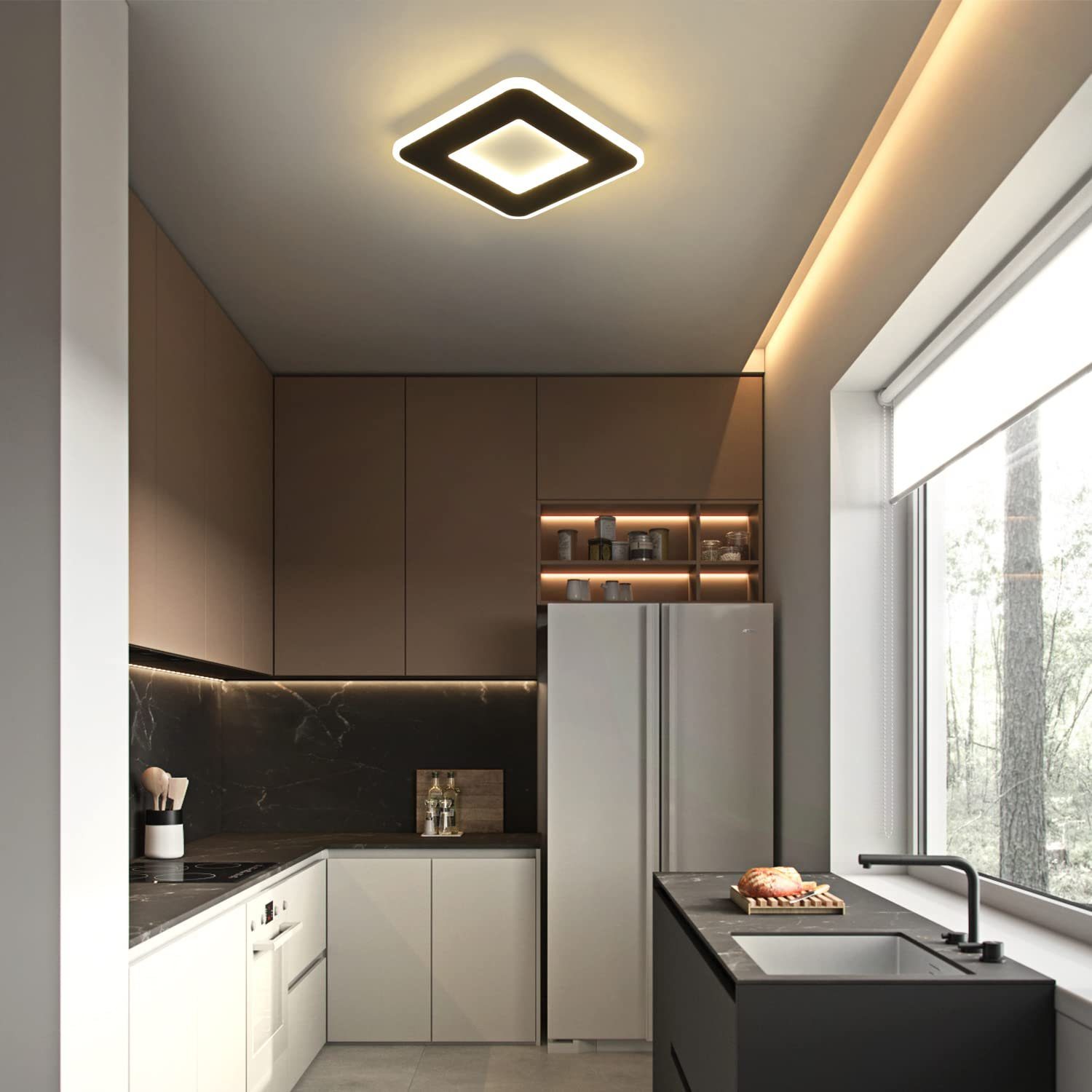 ZMH LED Deckenleuchte Deckenlampe Schwarz und Weiß Flurlampe 24cm Wohnzirmmer, nicht dimmbar, LED fest integriert, Warmweiß, 23W, Quadratisch