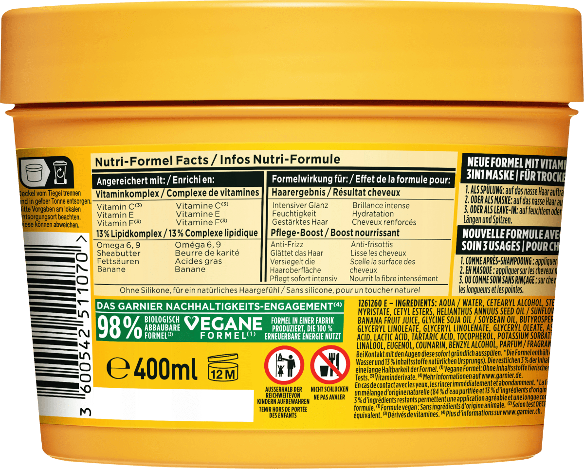 Haarkur Banana Hair Food 3in1 Maske, 400 ml