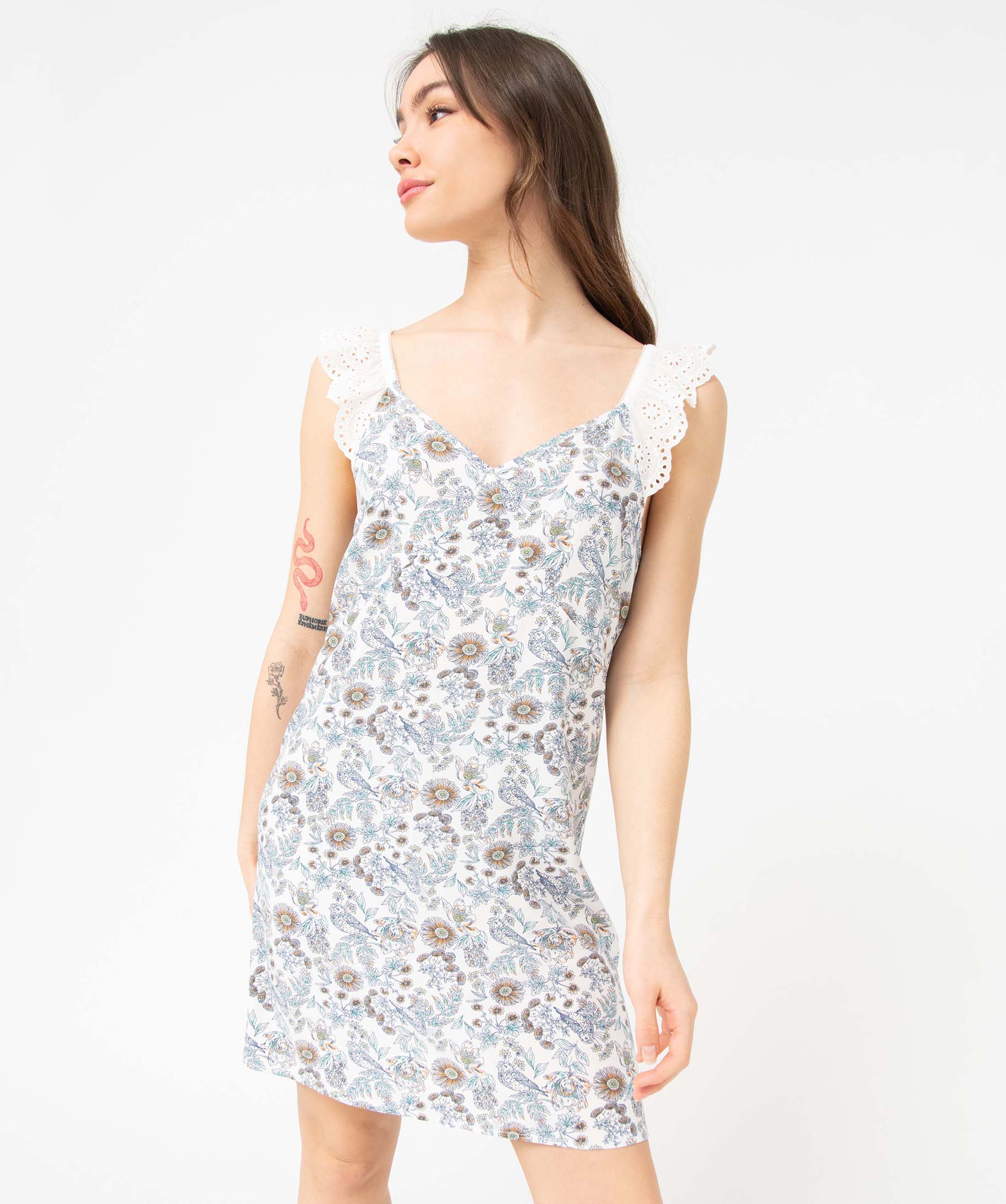 Nuisette femme à motifs fleuris et bretelles en broderie an... imprime | GEMO