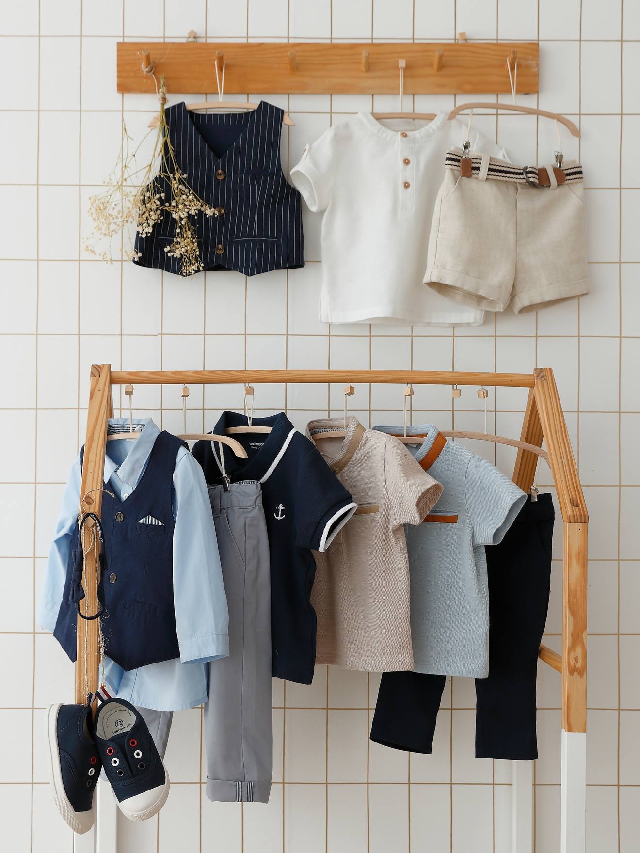 Veste sans manches en lin et coton bébé de cérémonie encre rayé