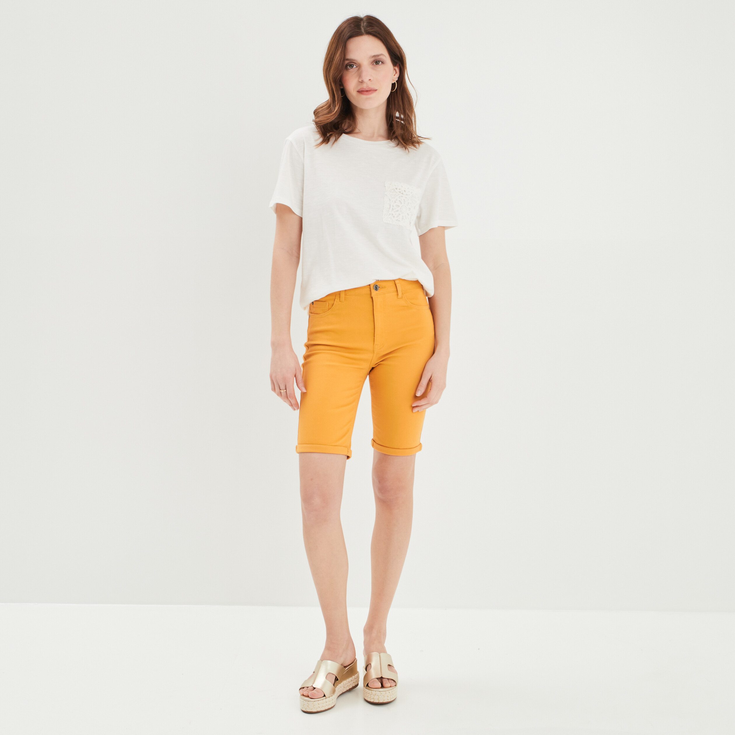 Bermuda slim 5 poches jaune moutarde femme | La Halle