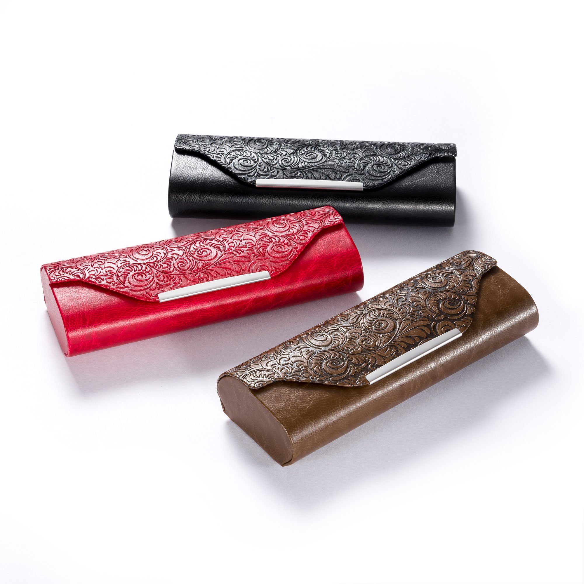 FEFI Brillenetui in Relief-Leder-Optik mit Chrom-Applikation (Hardcase), inklusive Mikrofasertuch