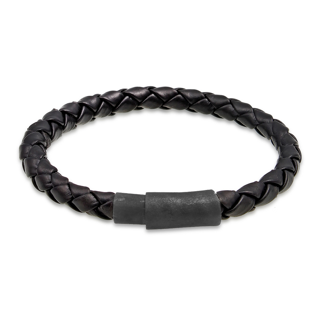 KUZZOI KUZZOI Bracelet Herren Echtleder Geflochten Magnet Basic 925 Silber Bracelet