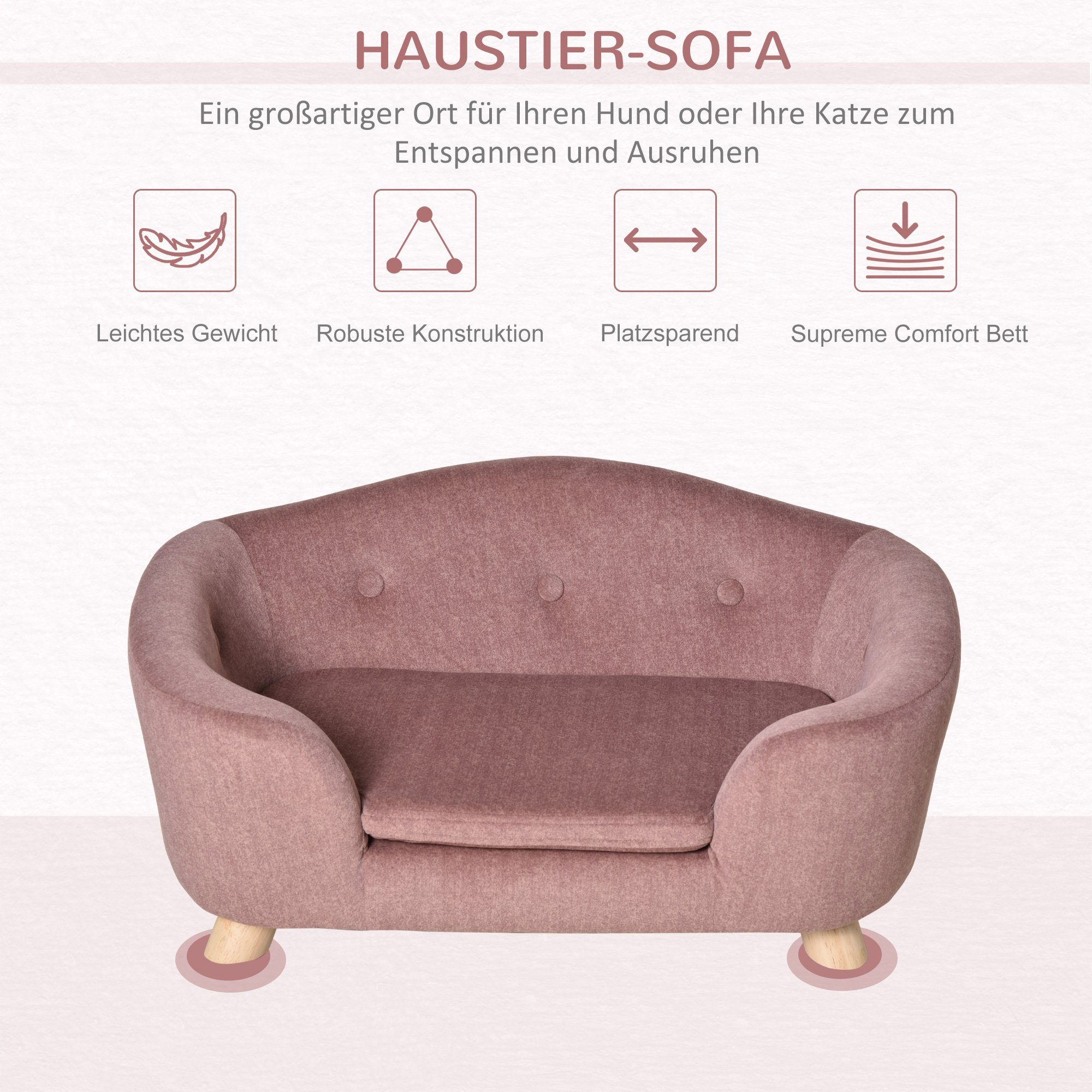 PawHut Tierbett Haustiersofa Hundematte Hundebett Hundesofa Rückentasche, Rosa, Plüsch, 70B x 47T x 30H cm
