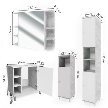 Vicco Badmöbel-Set Badezimmerset FYNN Beton Set 4, (4-er Set, 4-St., 4-er Set)