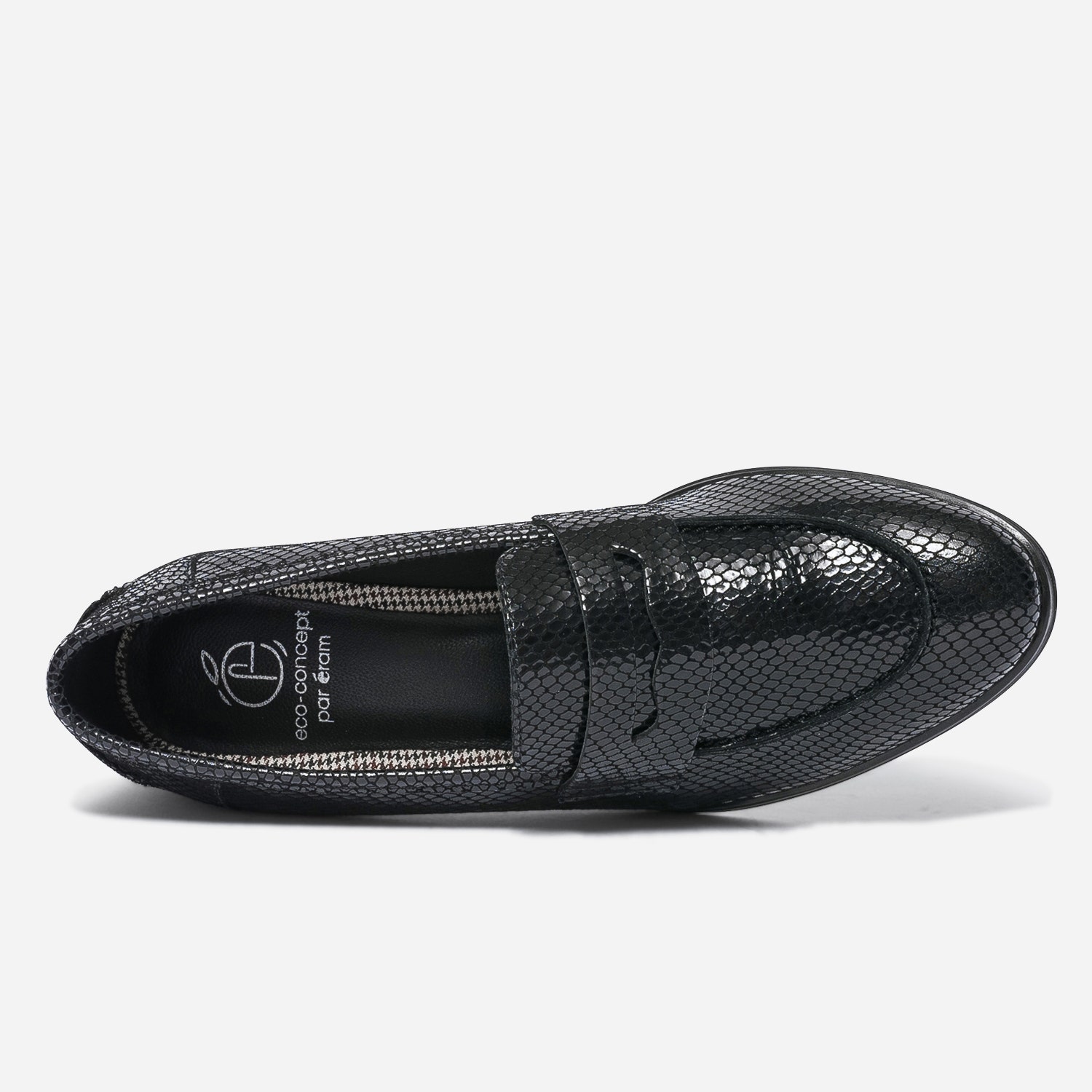 Mocassin noir éco-conçu en cuir effet python verni