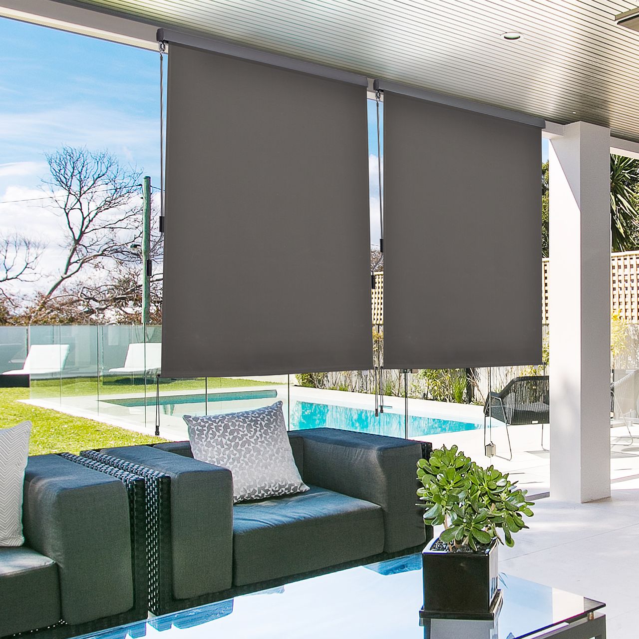 Outsunny Seitenmarkise Balkonmarkise Polyesterstoff Alu Grau 160 x 250 cm