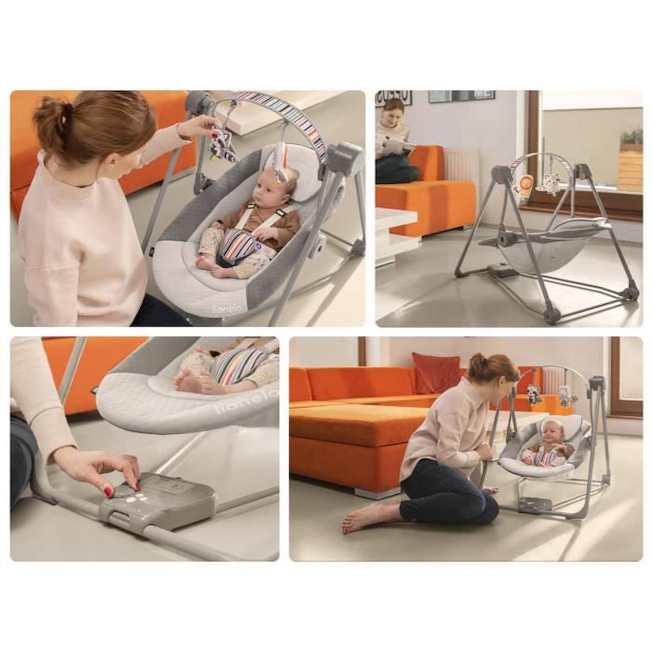LIONELO Balancelle et transat bébé Otto sons nature 5 vitesses de bercement
