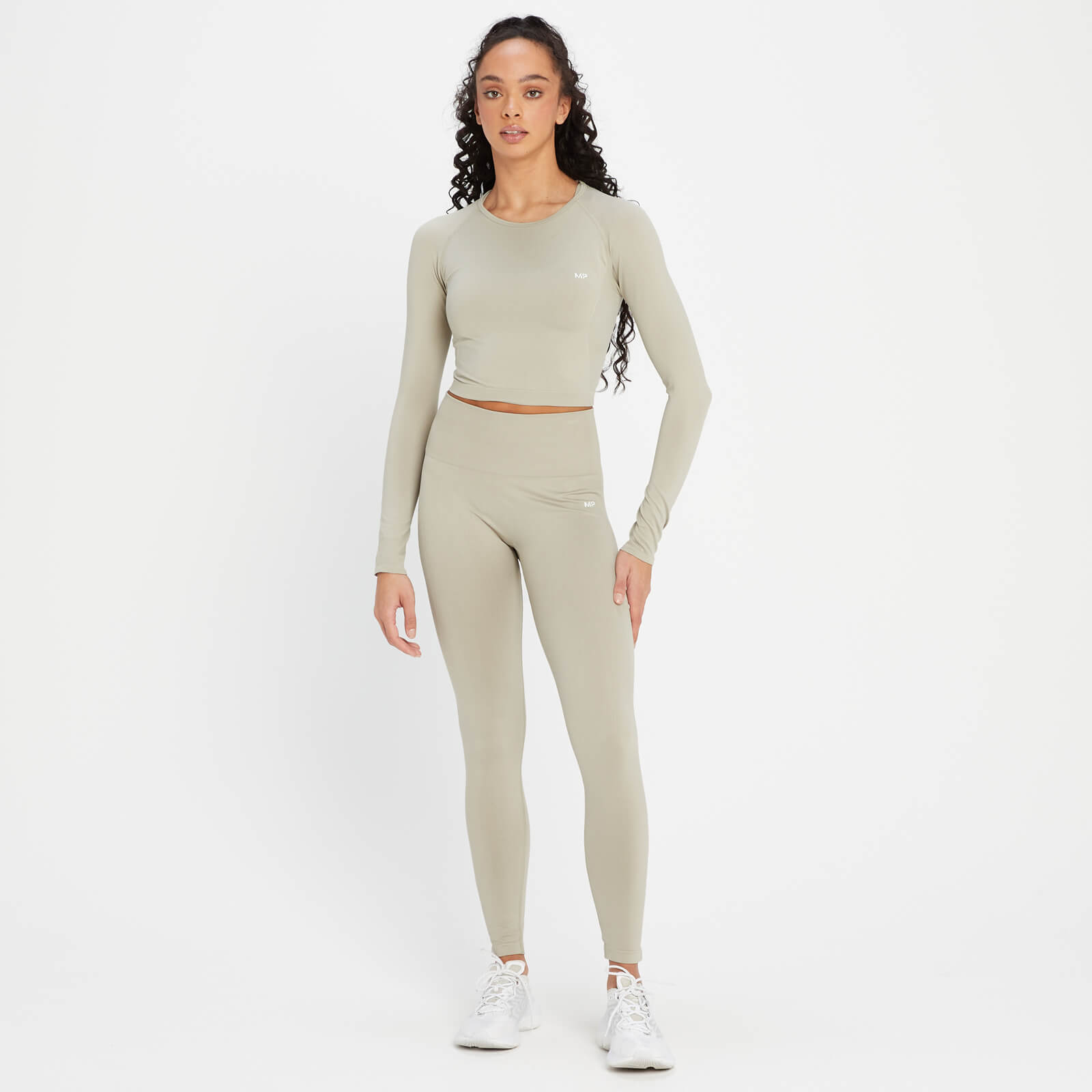 Crop top sans coutures à manches longues MP Shape pour femmes – Gris clair