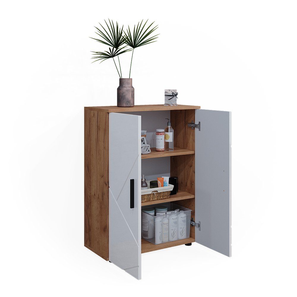 Vicco Badkommode Badschrank IRMA Goldkraft-Eiche/Weiß Hochglanz