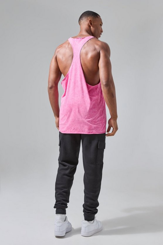 Man Active Jersey-Tanktop mit Acid-Waschung und rohem Saum