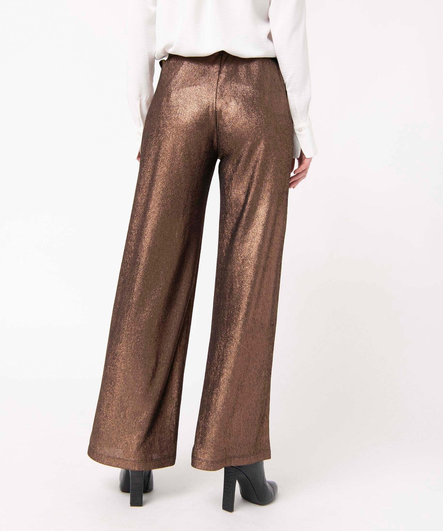 Pantalon femme en maille fluide pailletée marron | GEMO