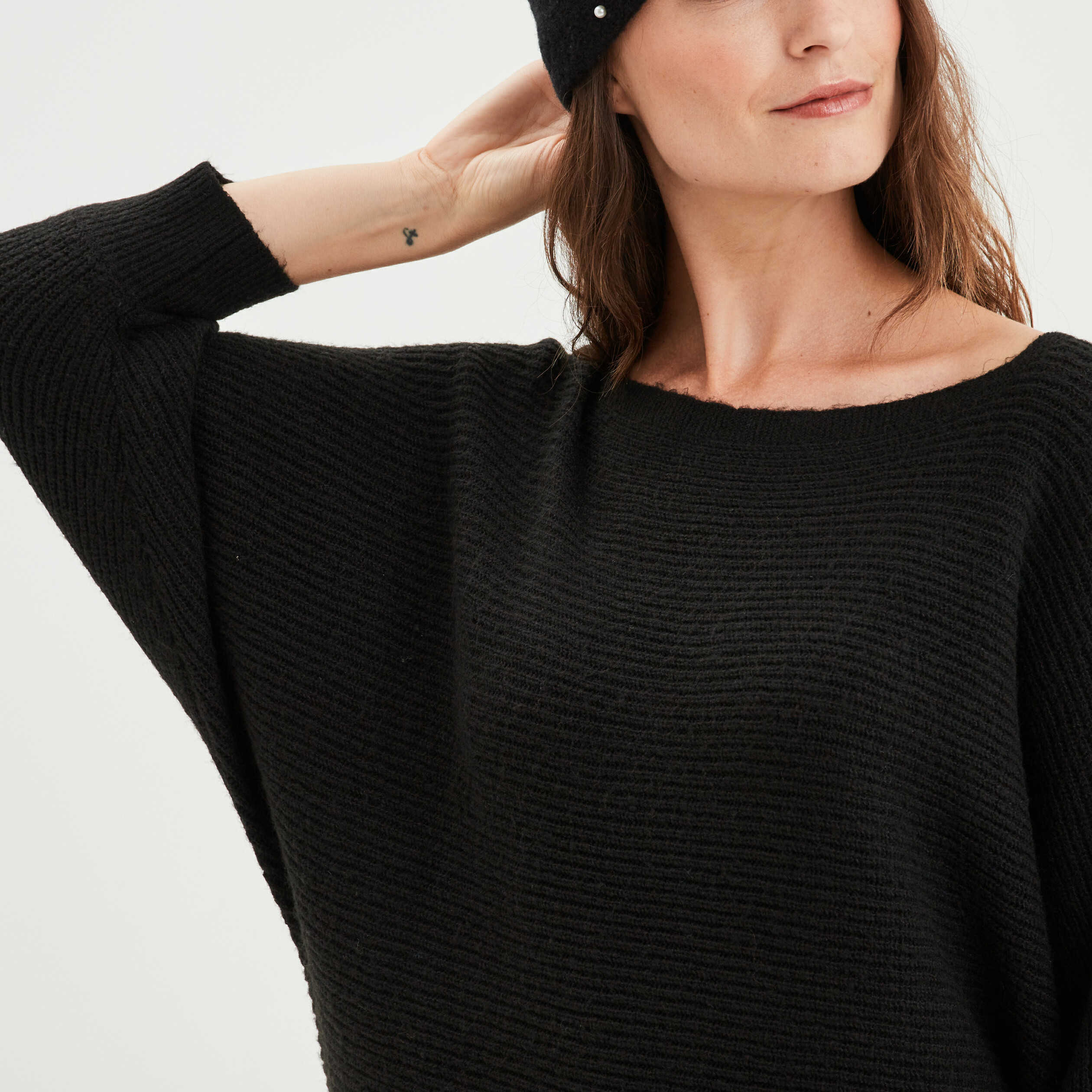 Pull manches 3 4 noir femme | La Halle