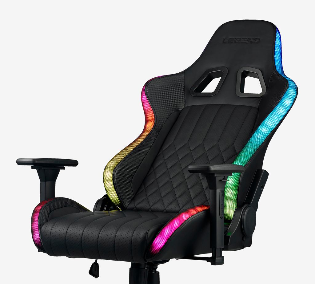Fotel gamingowy RANUM RANUM z diodami LED, imitacja skóry, czarny/czarny