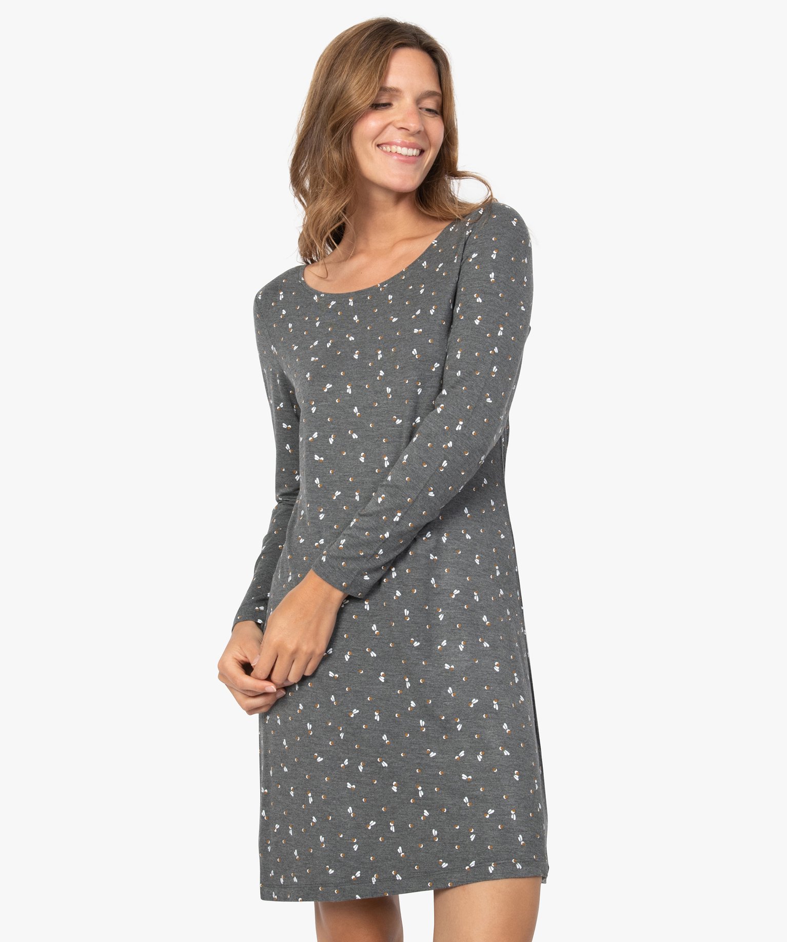 Chemise de nuit à manches longues femme imprime | GEMO