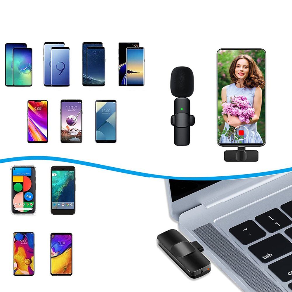 Bedee Mikrofon Mikrofon, Lavalier für Smartphone, Mini Microphone Plug & Play (Lavalier Mikrofon, Wireless Mini Mikrofon, 1-tlg), für Aufnahme,Live Streaming,YouTube