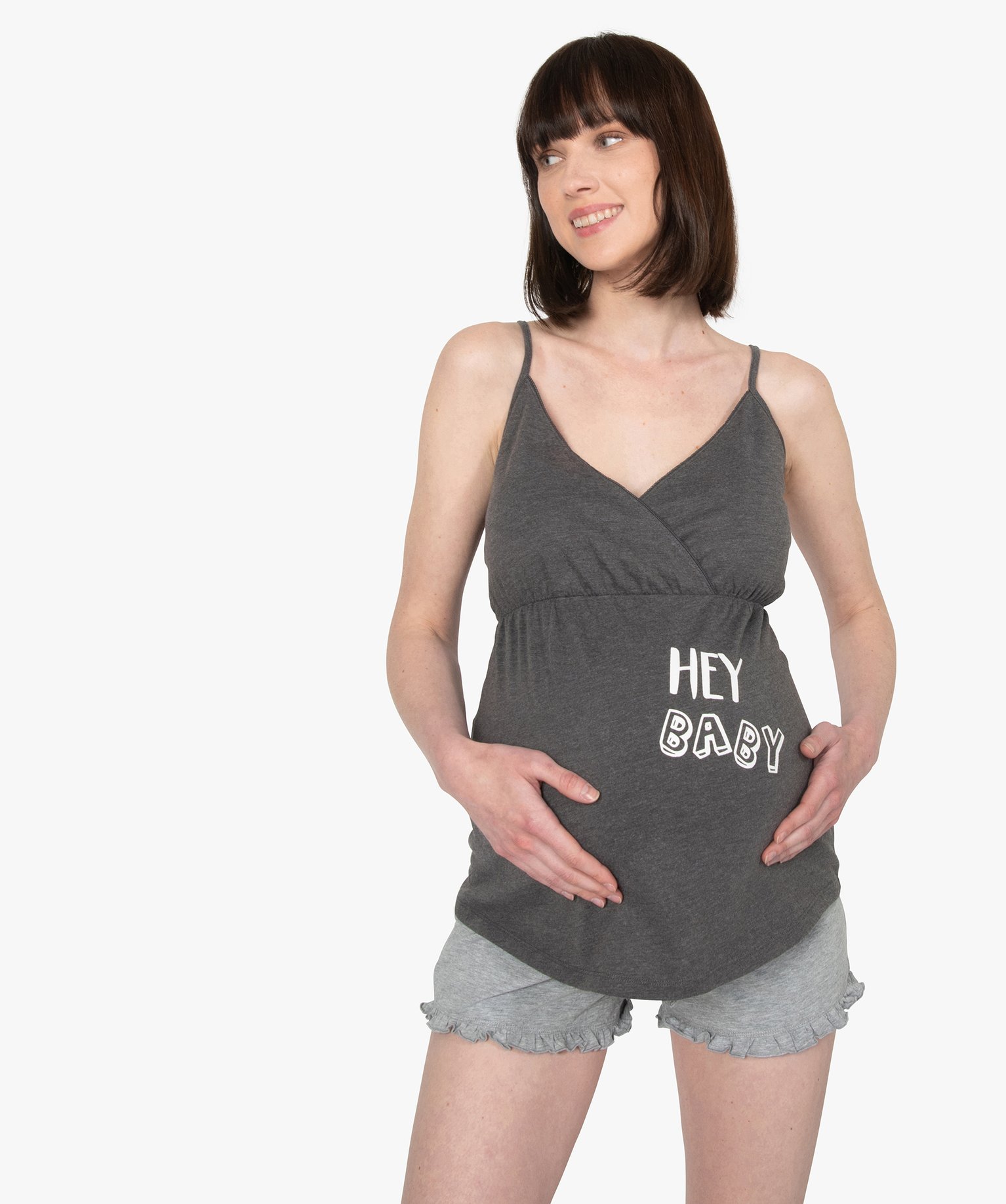 Pyjama de grossesse 2 pièces : débardeur à bretelles et s... gris | GEMO