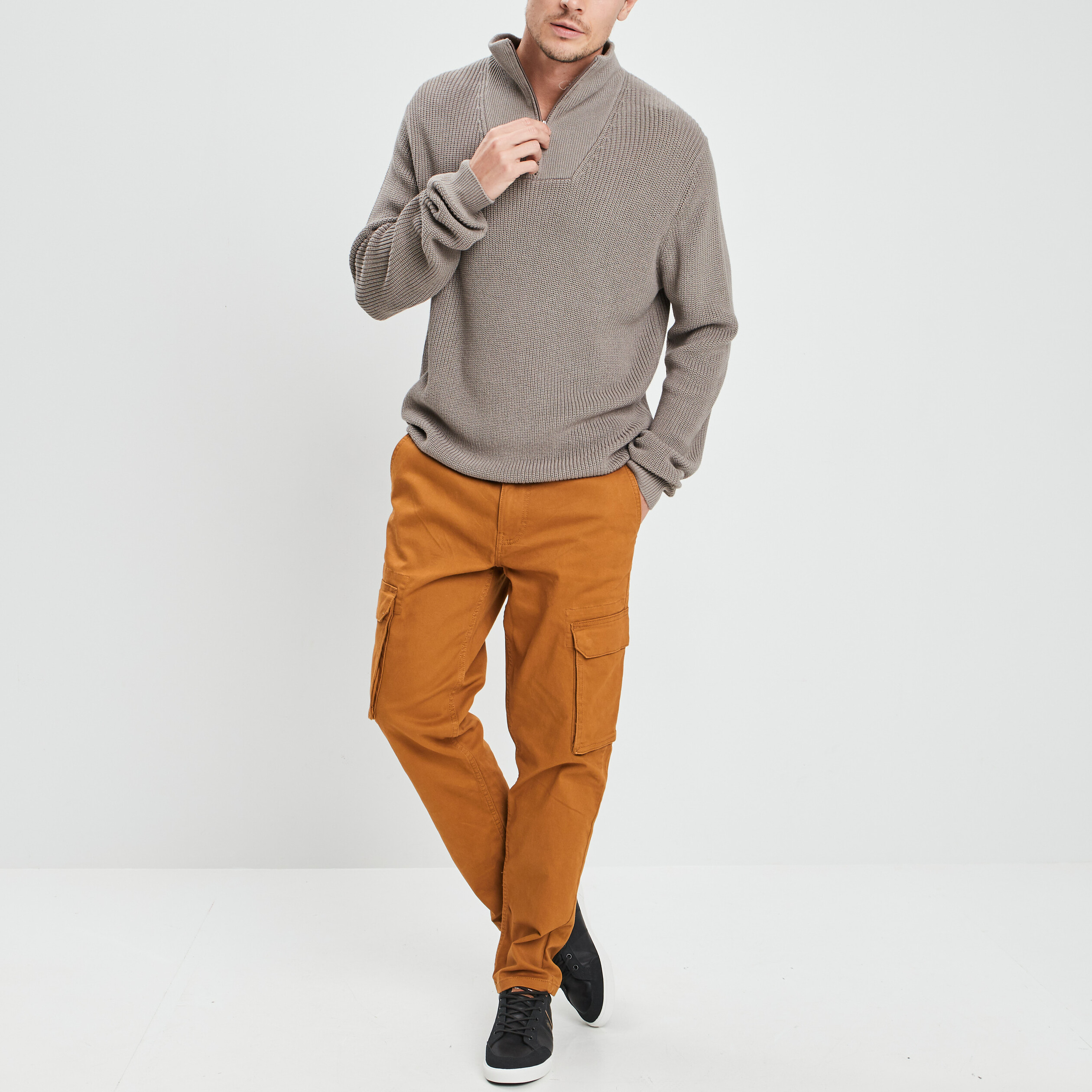 Pull camionneur zippé taupe homme | La Halle