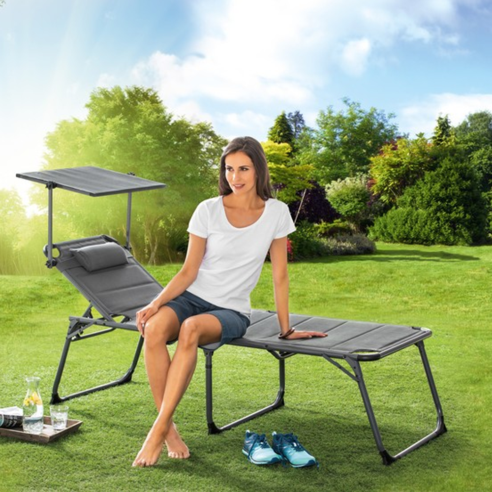 Solax Sunshine XXL-Komfort-Sonnenliege inkl. Kissen gepolstert aus Aluminium - Anthrazit