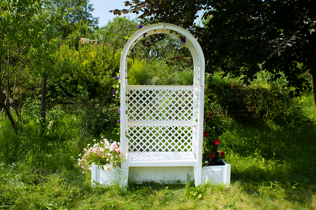 KHW KHW Gartenbank Amsterdam mit 2 Pflanzkästen, Rosenbogen und Spalier, weiß