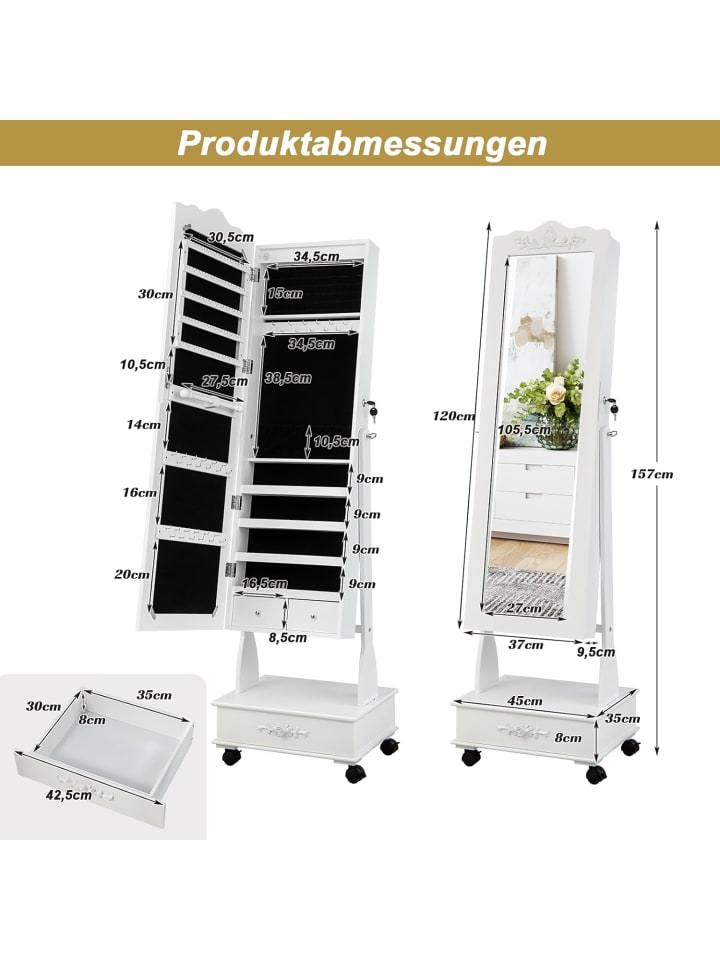COSTWAY Schmuckschrank LED in Weiß günstig kaufen 45 cm