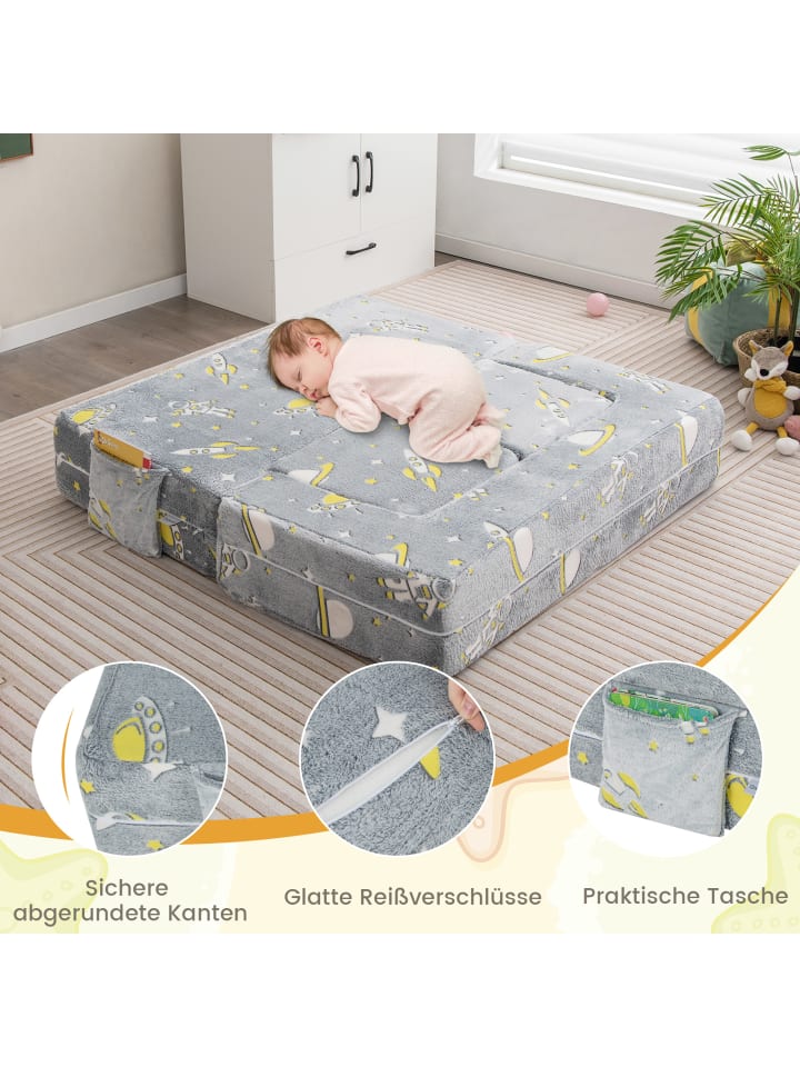 COSTWAY 4 in 1 Kindersofa 107x52x41cm nachleuchtend in Grau günstig kaufen onesize