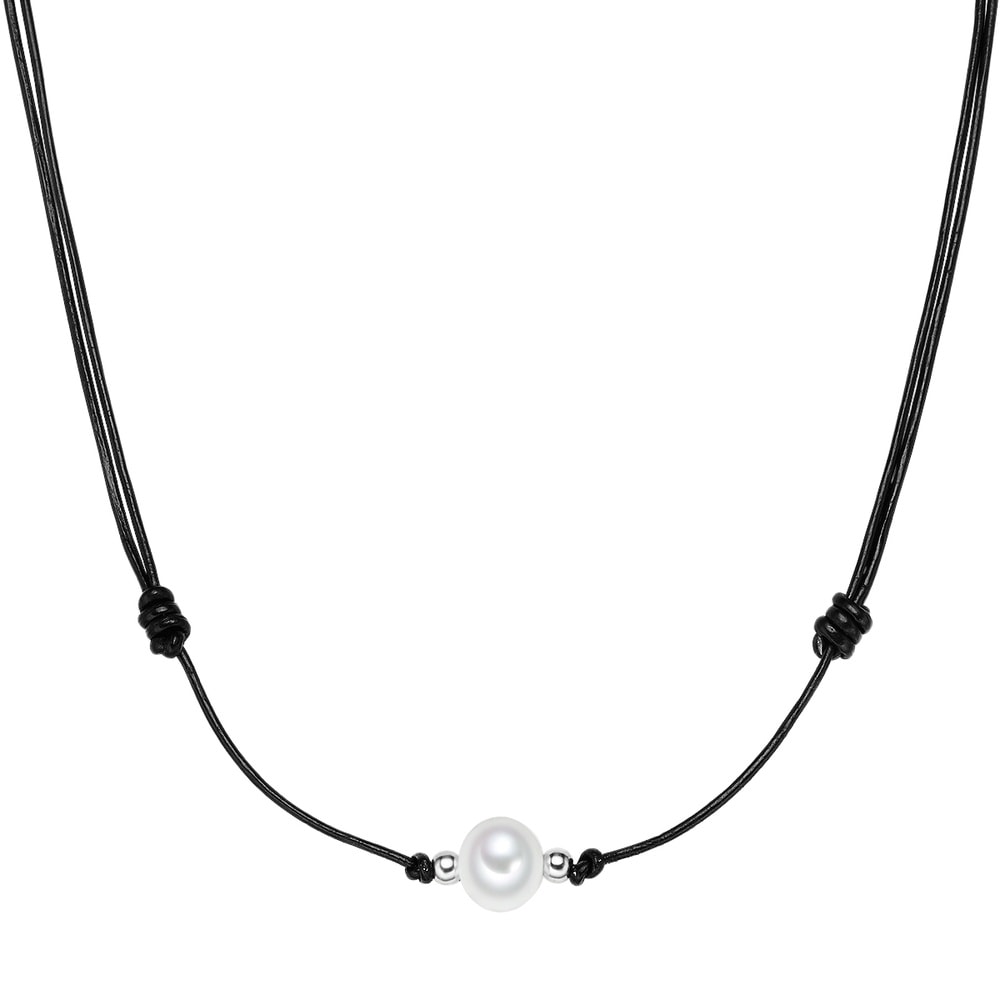 Valero Pearls Collier en cuir Perle de culture d'eau douce Perle de culture d'eau douce en Blan collier