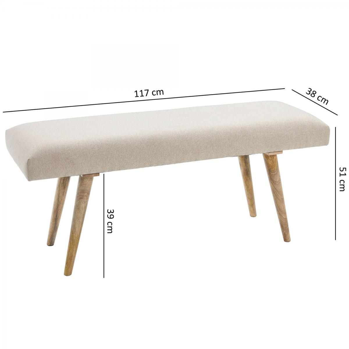 Wohnling Sitzbank SALIM Beige 117x51x38 cm im Retro Stil