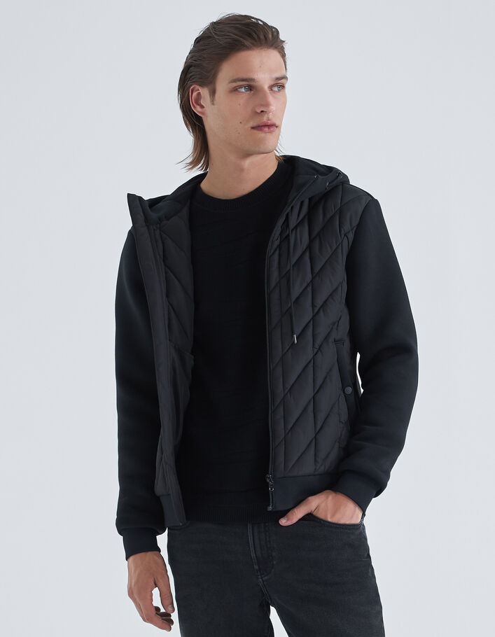 Sous-doudoune noire matelassée bi-matière Homme