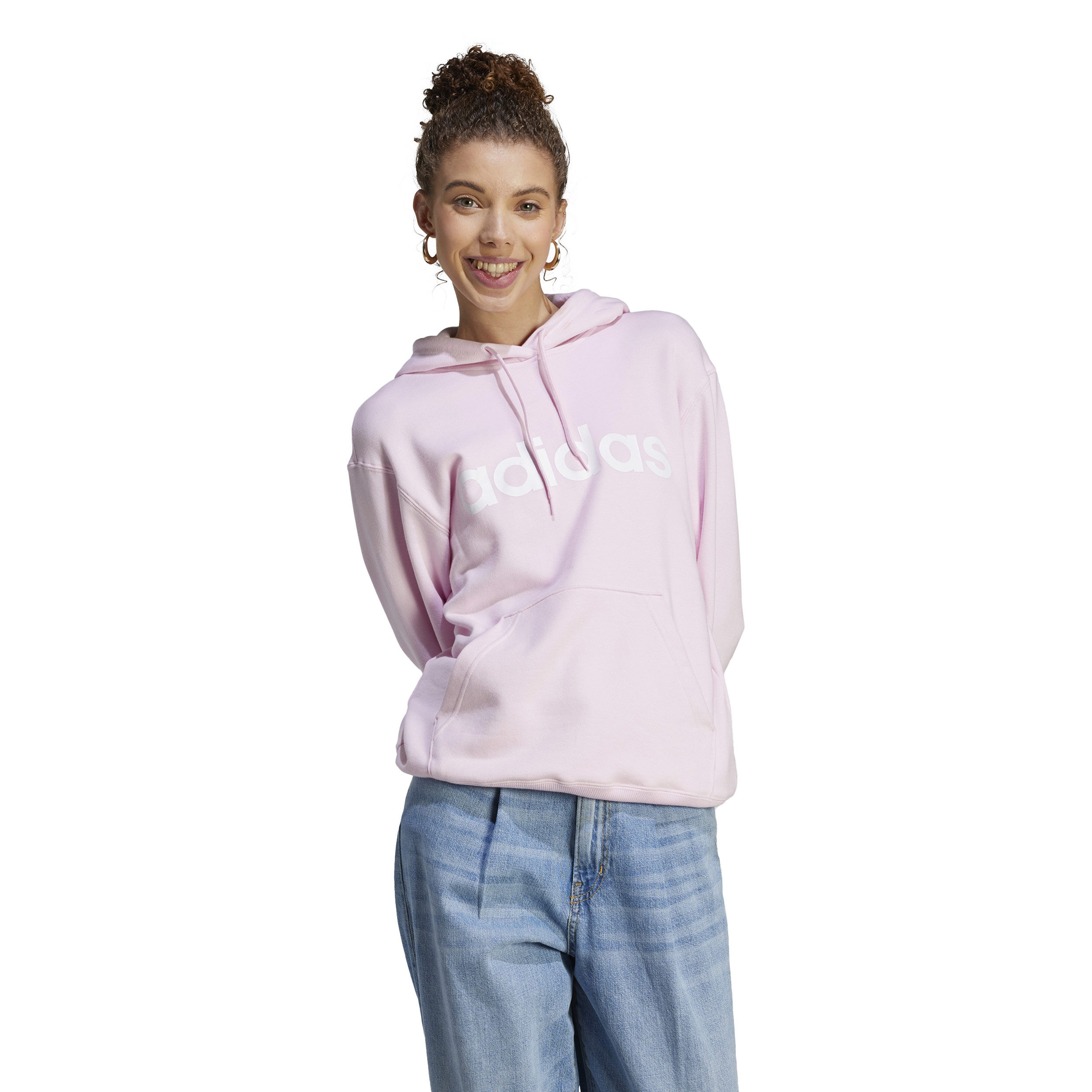 Linear French Terry Hoody Damen - Rosa, Weiß