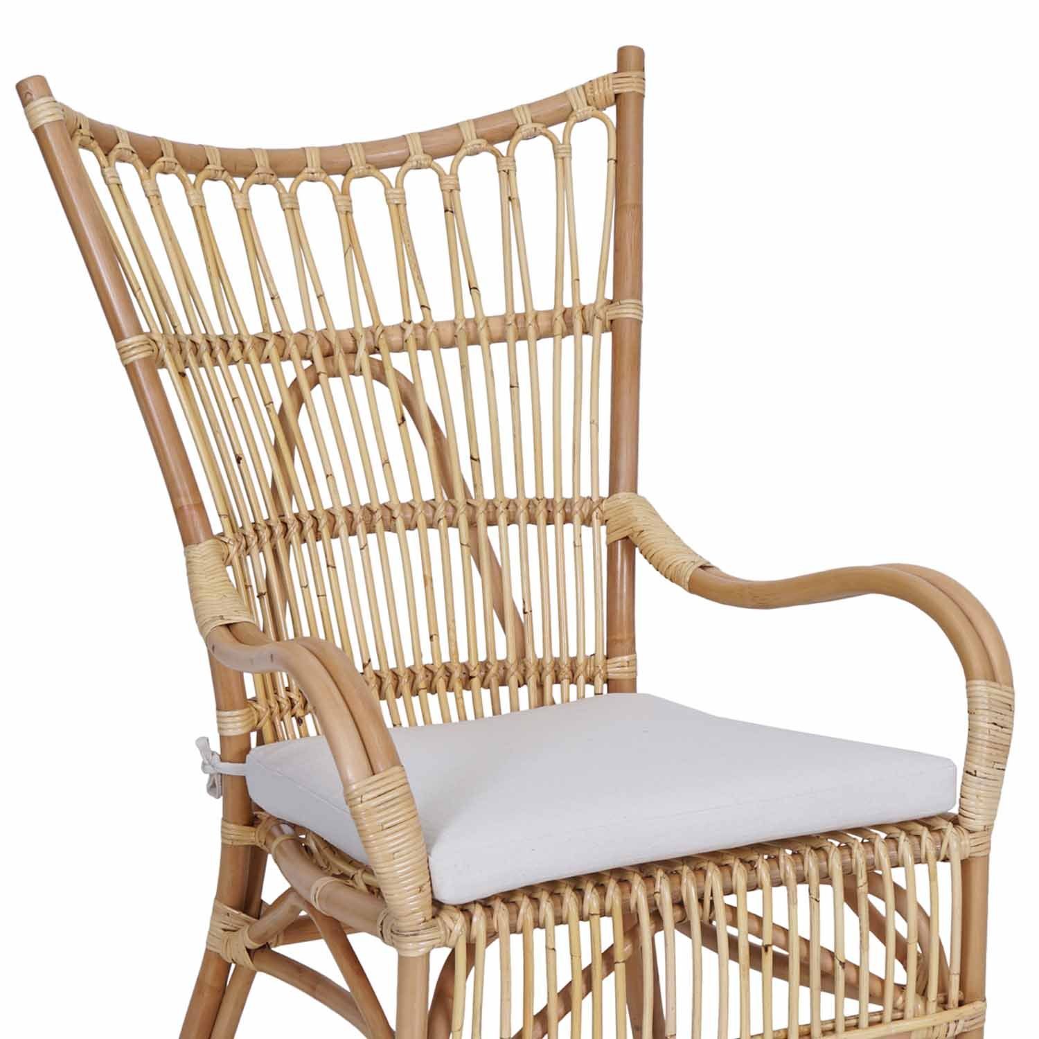 Casa Moro Rattanstuhl Rattansessel Sari mit Sitzkissen Retro Loungesessel, Rattanstuhl aus Natur-Rattan handgefertigt