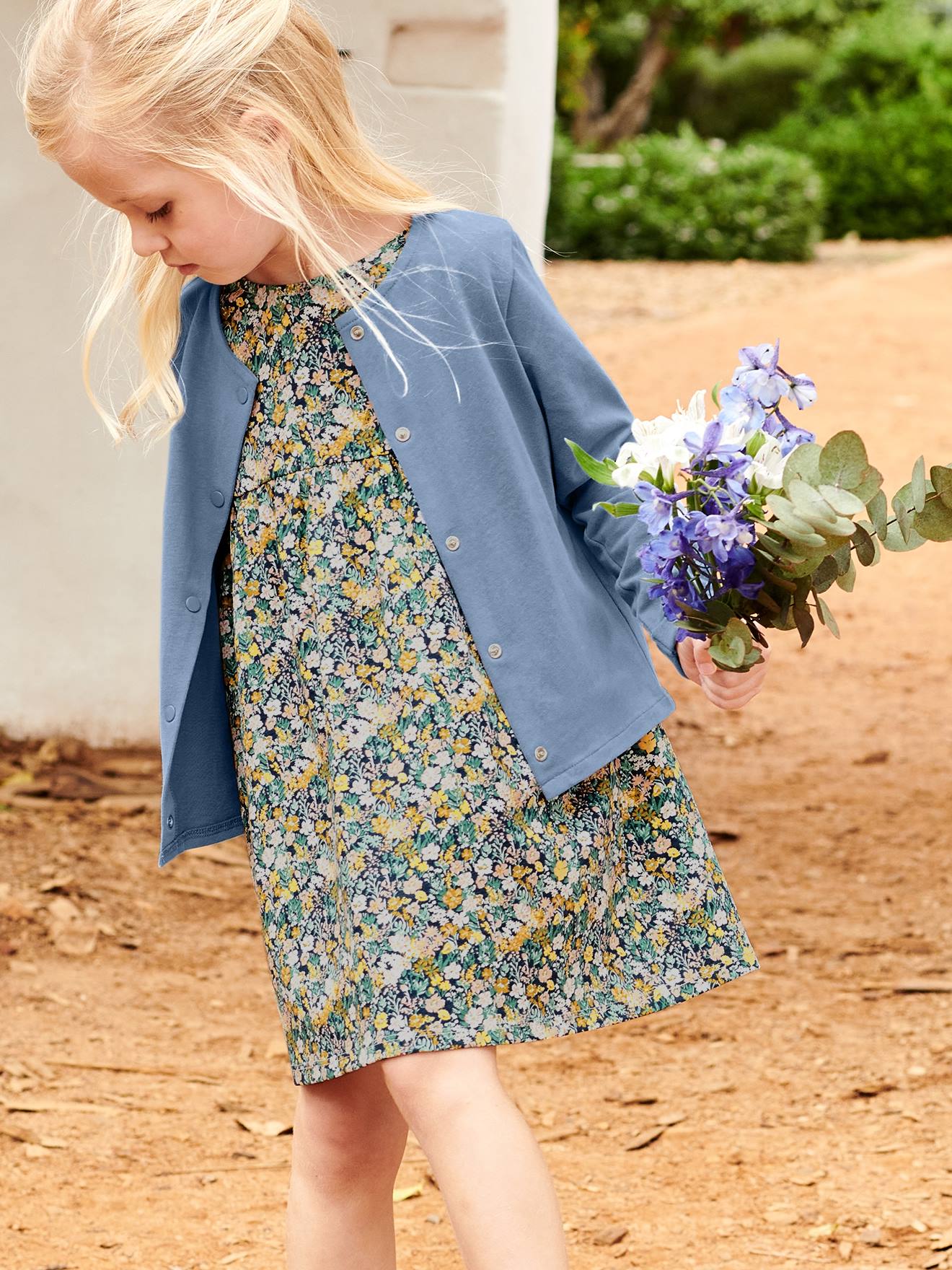Ensemble robe + cardigan fille pêche