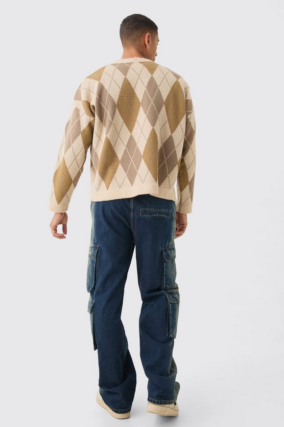 Kastiger karierter Oversize Jacquard-Cardigan