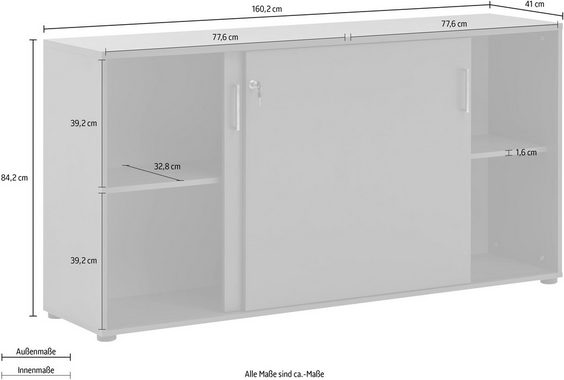 Schildmeyer Aktenschrank Serie 1500 abschließbare Kommode, Maße B160,2 x T41 x H84,2 cm, Made in Germany