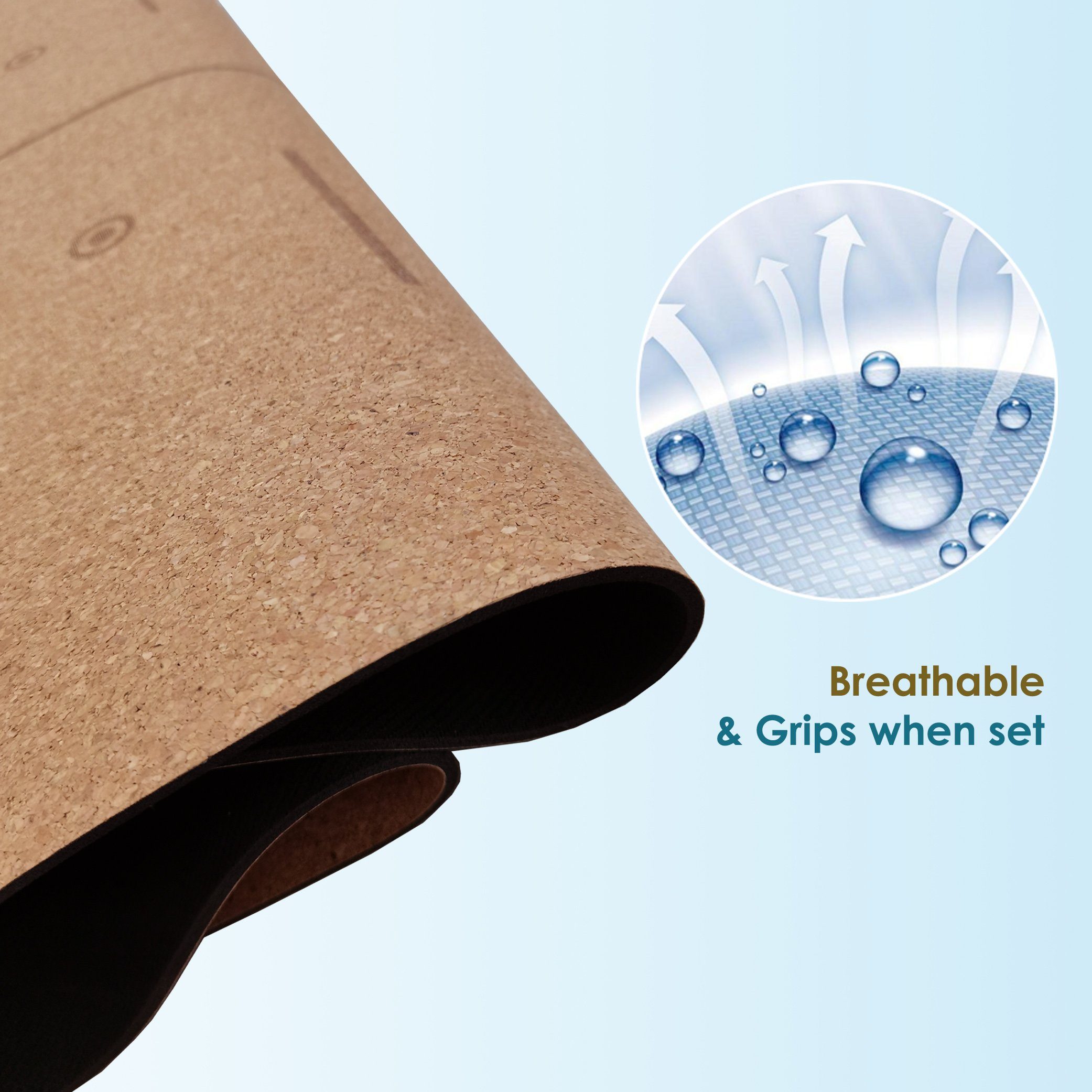 GOLDEN Yogamatte GOLDEN® Yogamatte rutschfest aus Kork und Kautschuk mit Tragegurt XL groß 4mm Dicke 183cm Länge 66cm Breite Kork Align 100% Recycelbare Materialien