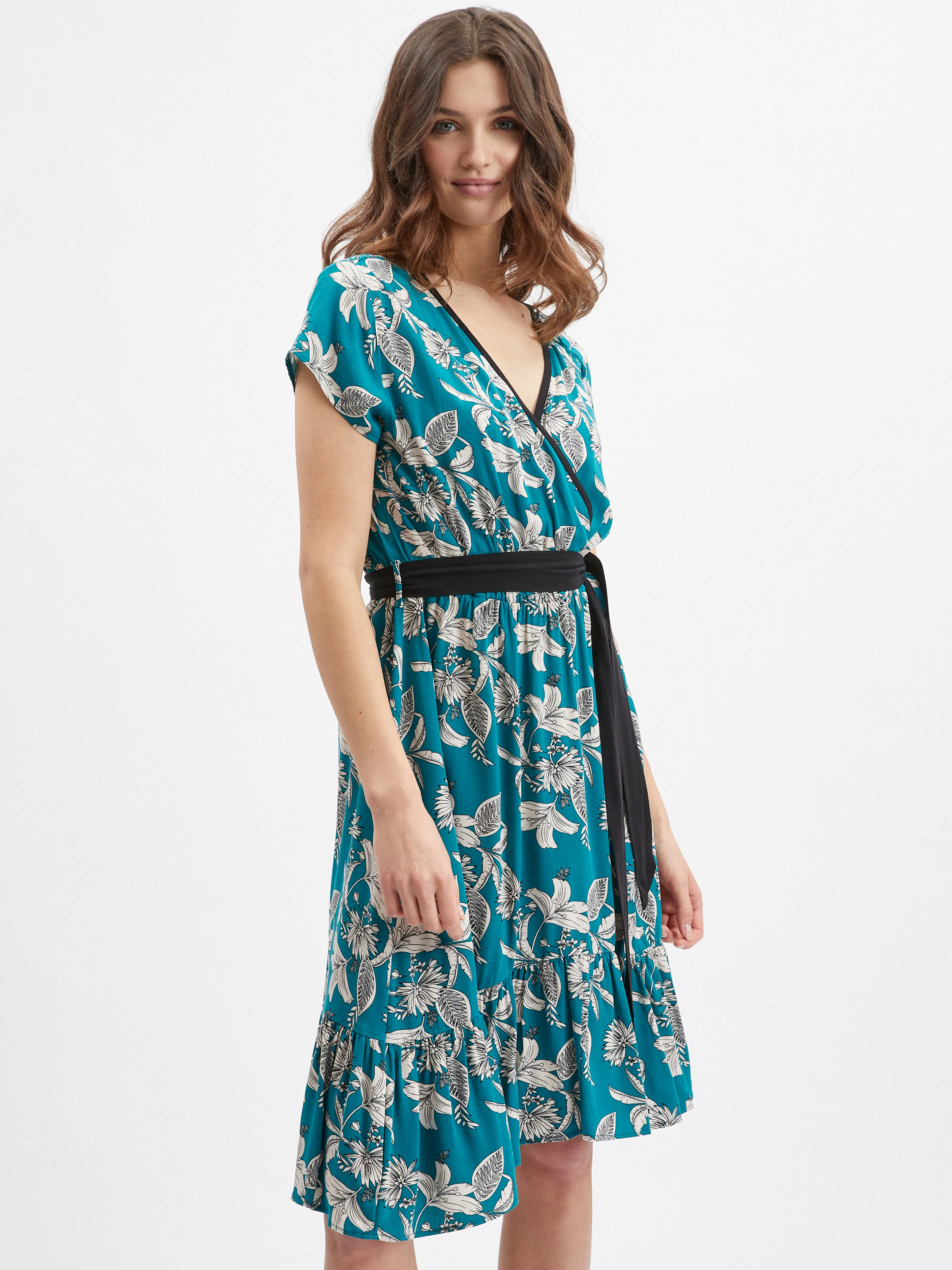 Petrolfarbenes Damen-Blumenkleid ORSAY