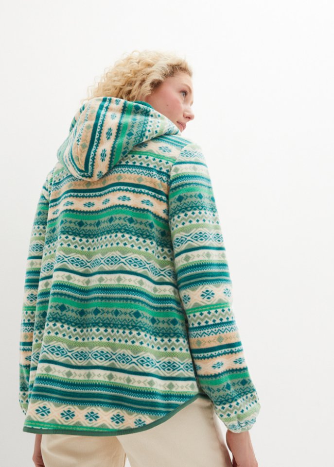 Kapuzen-Fleecejacke mit Norweger-Muster