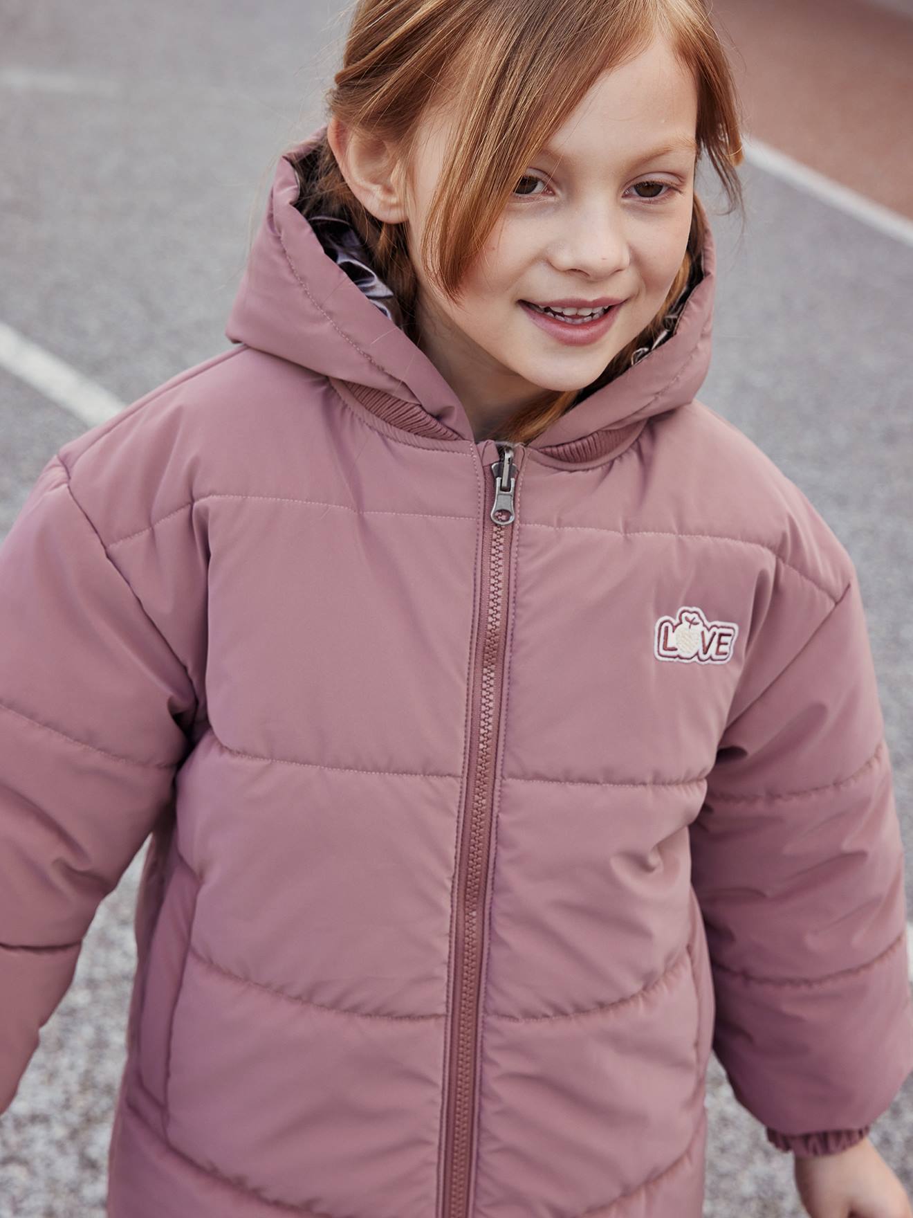 Parka à capuche réversible effet métallisé ou doudoune fille argent