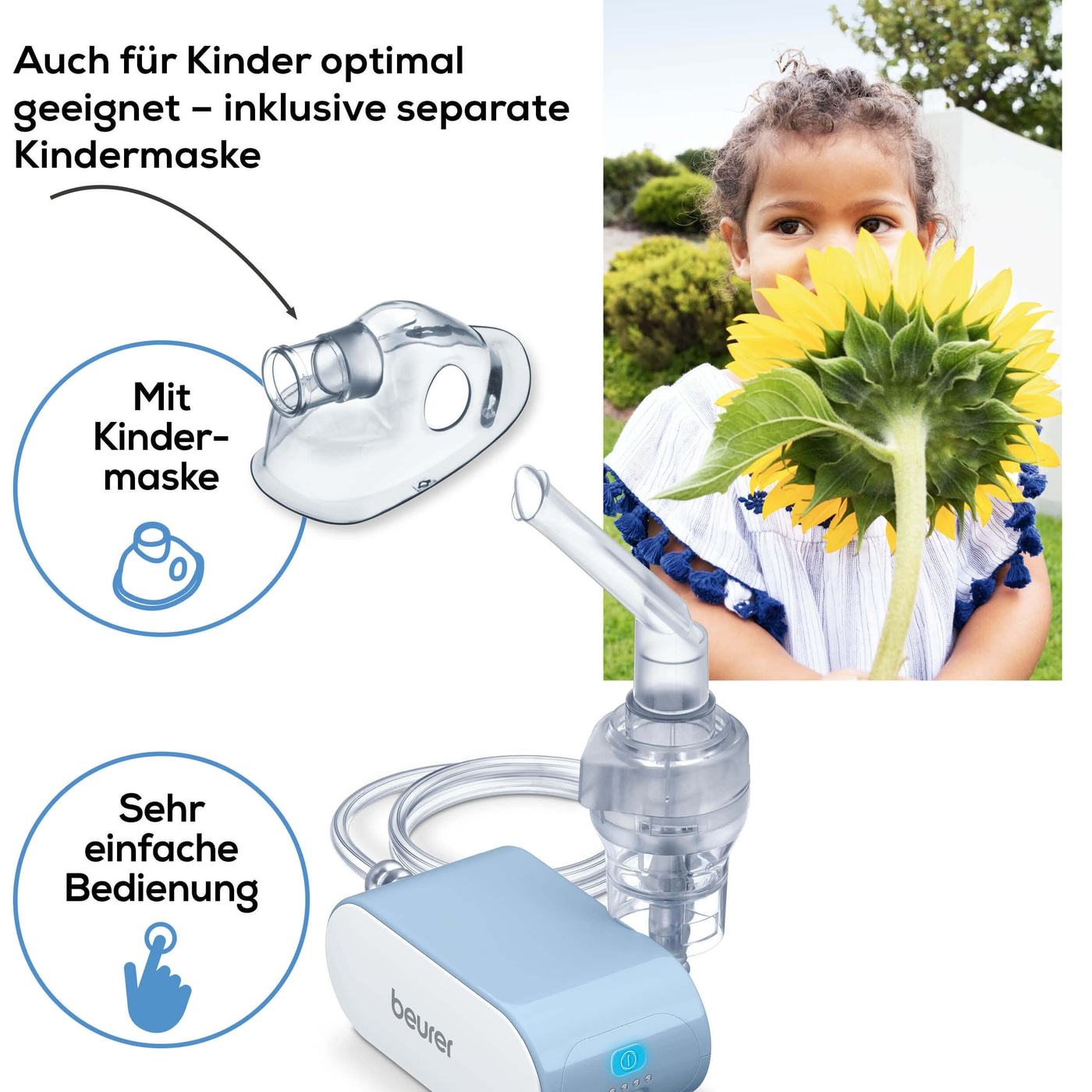 Beurer Inhalator IH 60-Kleines Inhaliergerät mit Kompressor-Drucklufttechnologie & kurzer Inhalationszeit