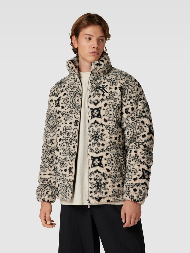 Fleecejacke mit Allover-Muster in offwhite