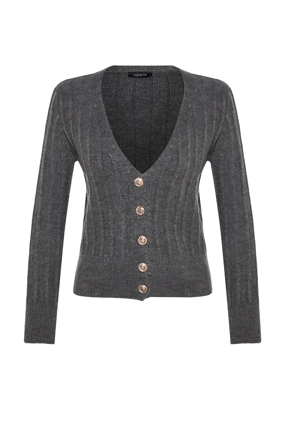 Trendyol Collection  Grauer, weich strukturierter Strick-Cardigan TWOAW24HI00152