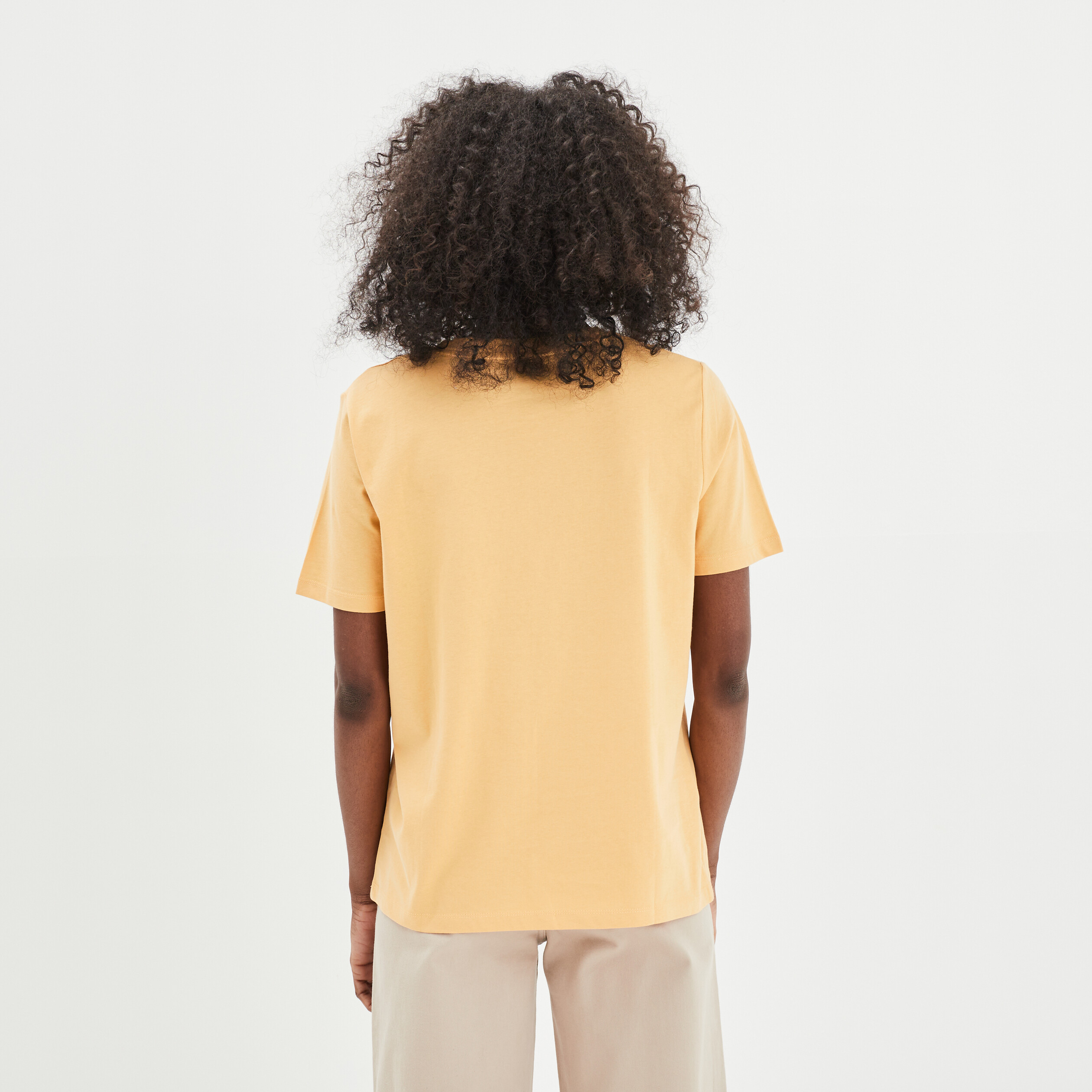 T-shirt oversize col rond coton Creeks jaune femme | La Halle