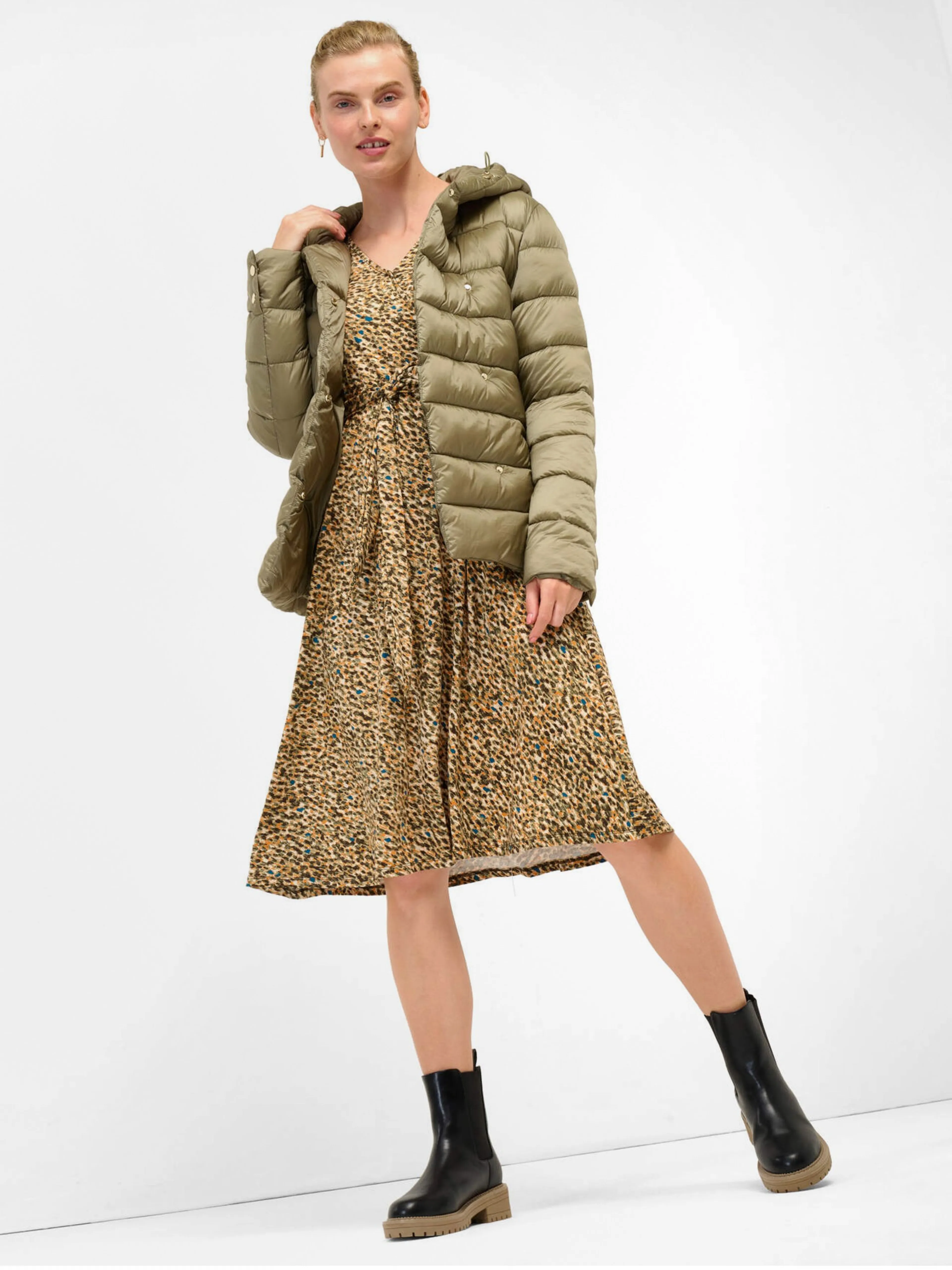 Gelbes gemustertes Kleid mit Schnürung ORSAY