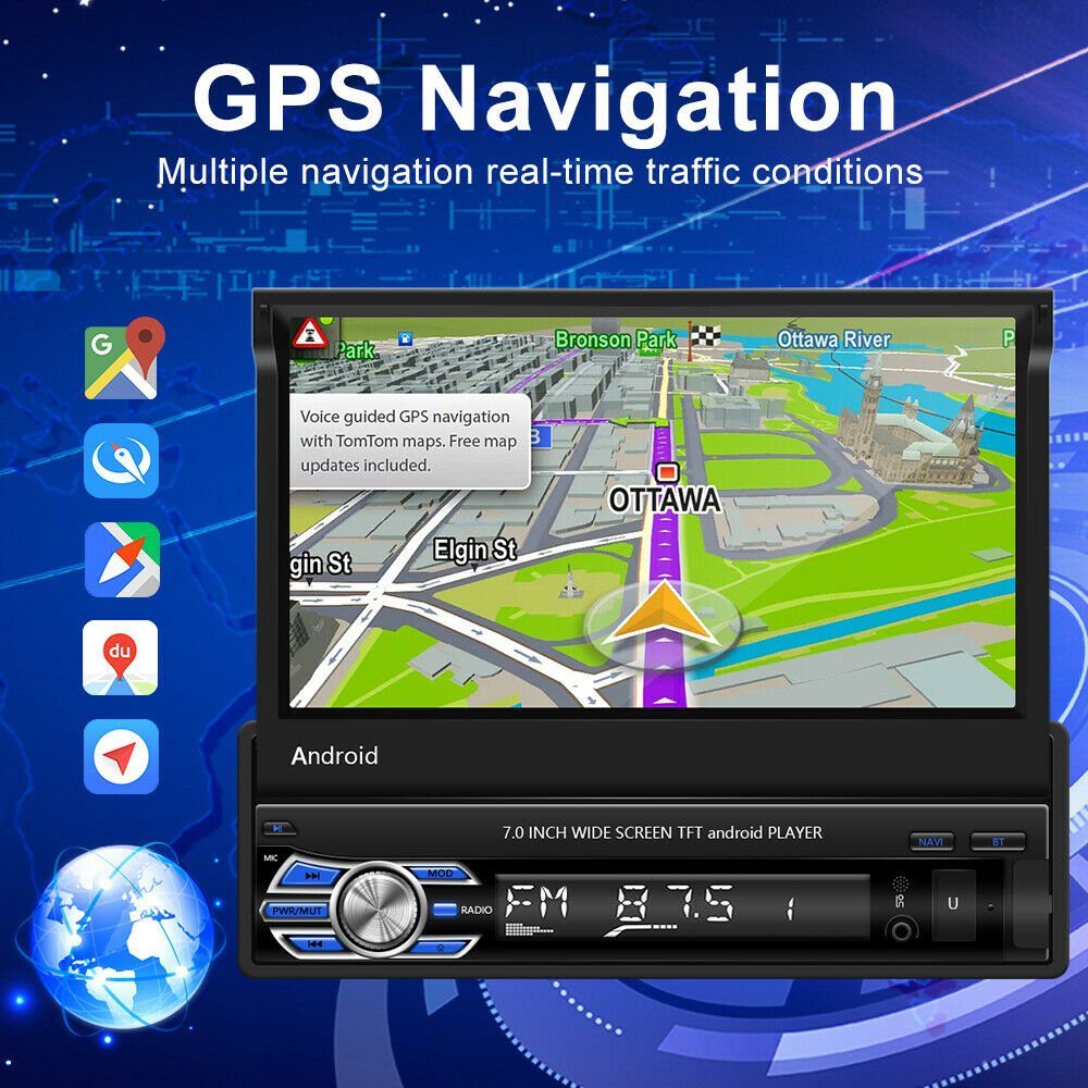 GABITECH 1 DIN 7 Zoll Android 12 Autoradio mit Bluetooth GPS Navigation USB Autoradio (FM-Bereich: FM 87,5 ~ 108 MH)