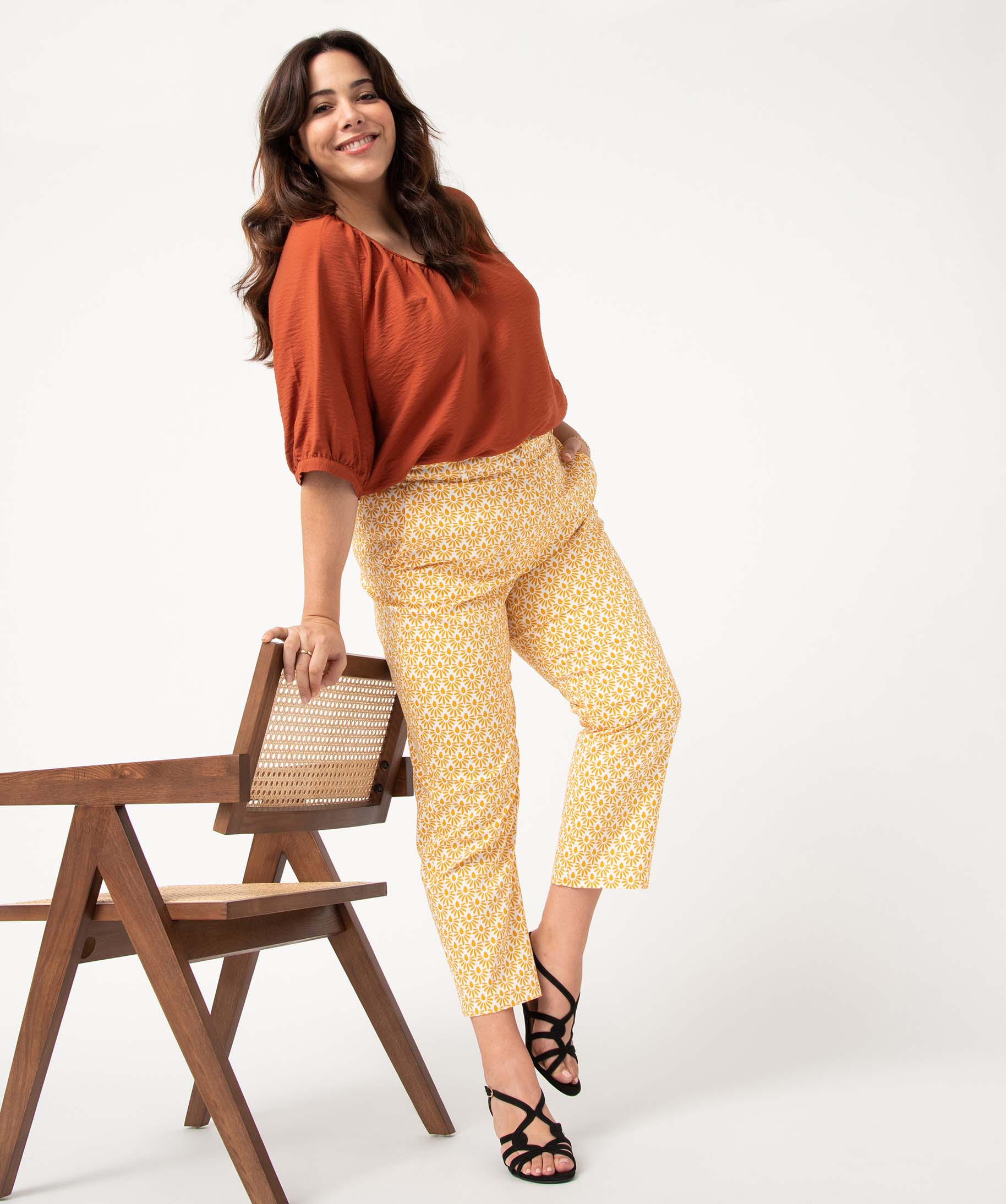 Pantalon femme grande taille extensible à motif imprime | GEMO