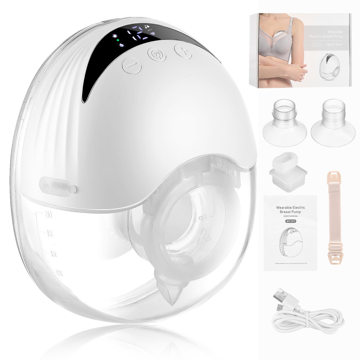 oyajia Elektrische Milchpumpe Tragbar Freihändig 4 Modi 12 Stufen LED-Display, set, Anti-Rückfluss, Ultra-leise/Schmerzfreie/im BH getragene/Wiederaufladbare Milchpumpe