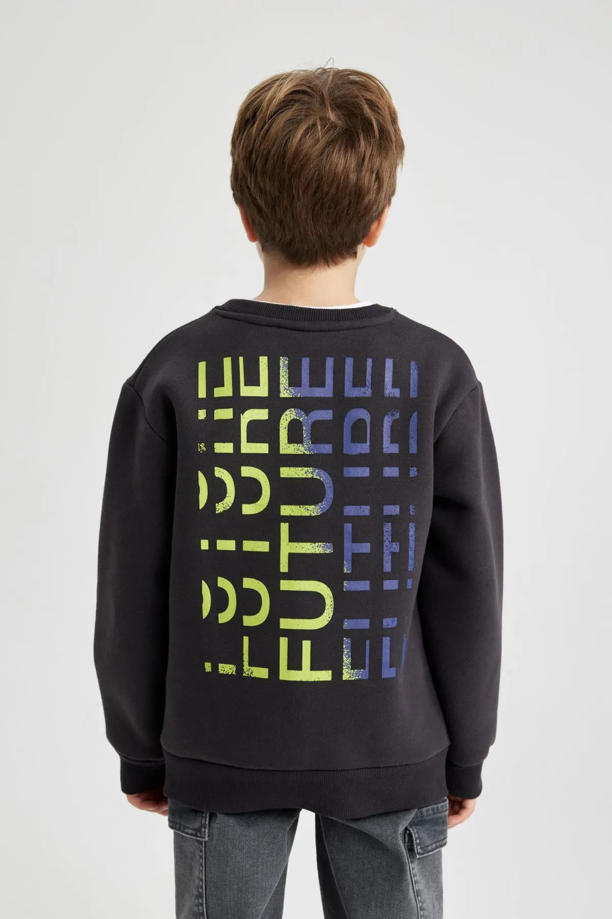 DeFacto  Bedrucktes, dickes Jungen-Sweatshirt mit Rundhalsausschnitt