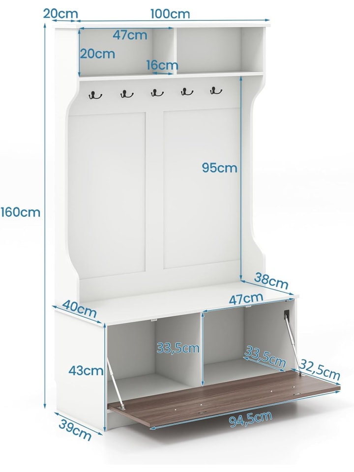 COSTWAY Garderobenständer 100x40x160cm in Weiß günstig kaufen onesize